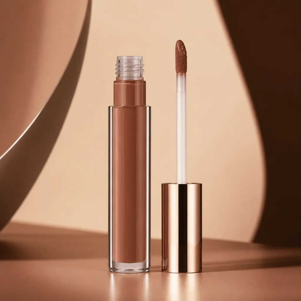 Grace warm nude lip color in a clear glossy tube with a visible doe-foot wand applicator